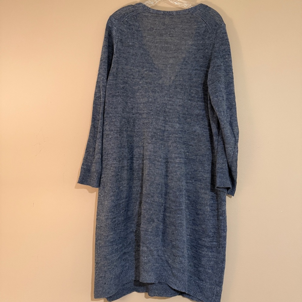 Eileen Fisher large Organic Linen Long Blue Duster Cardigan - Picture 6 of 7